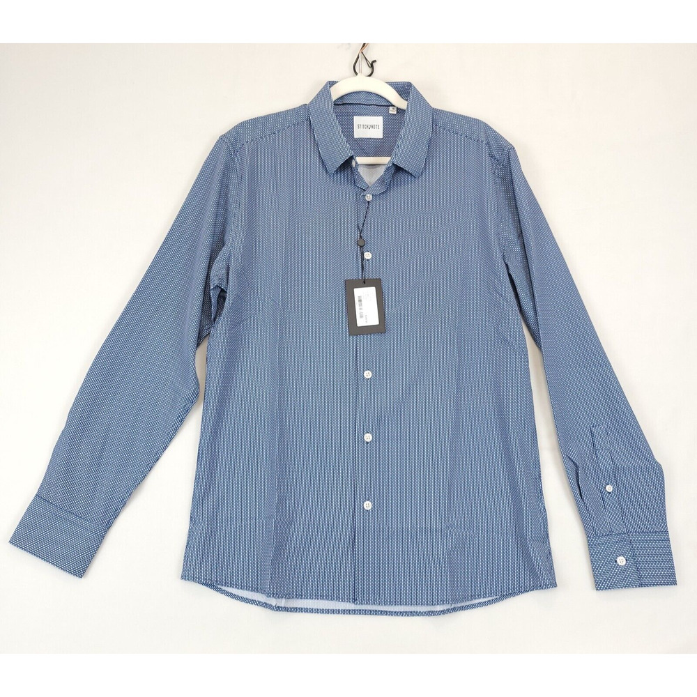 Stitch Note Speck Dot Button Up Shirt Men S Blue White Long Sleeve Stretch